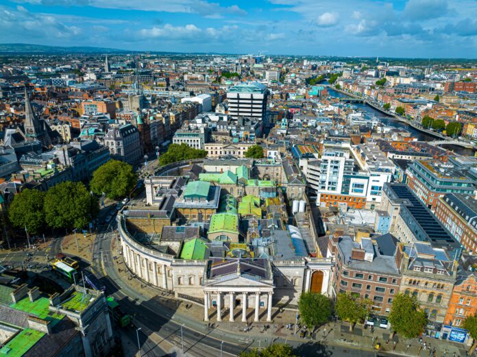 Aerial,View,Of,Bank,Of,Ireland,In,Central,Dublin,,Ireland