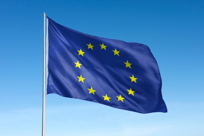 European,Union,Flag,With,12,Yellow,Stars,On,A,Blue